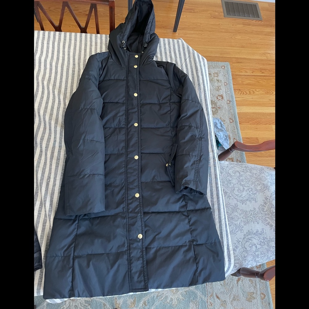 JCREW MERCANTILE long puffer jacket with gold zipper/buttons